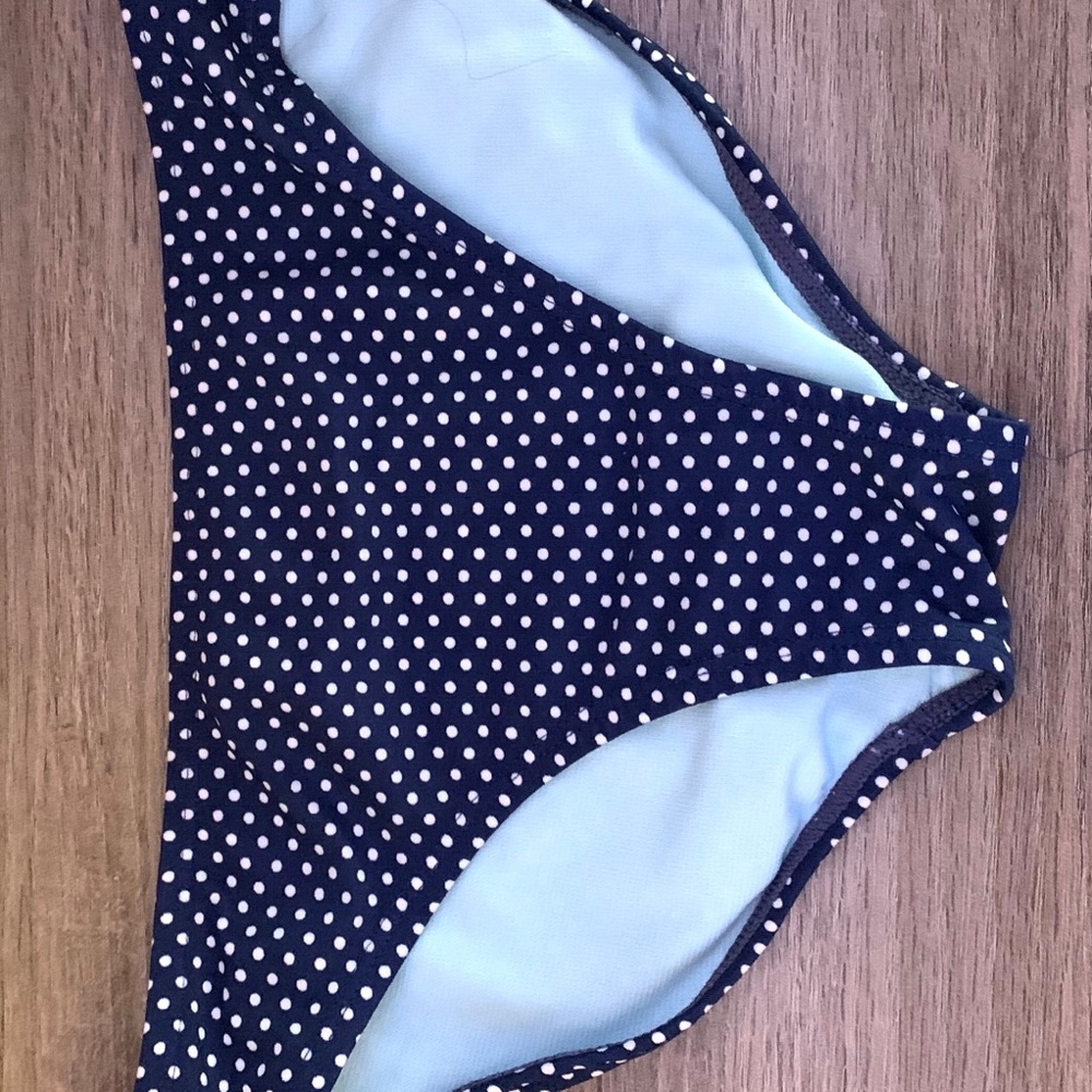 NAVY BLUE AND WHITE POKA DOTTED BIKINI BOTTOMS